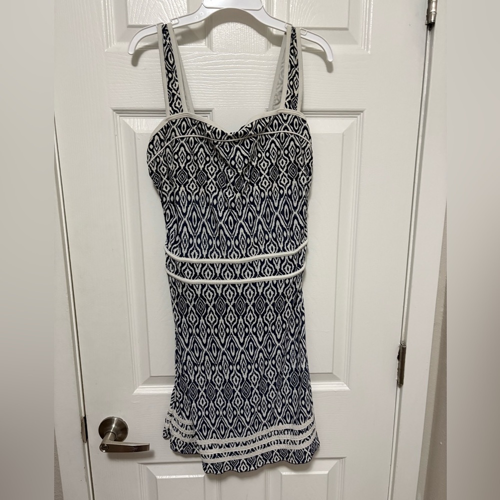 *Shore Shapes Swimwear Navy & White Geometric Print One Piece Sz 10 Swim Dress